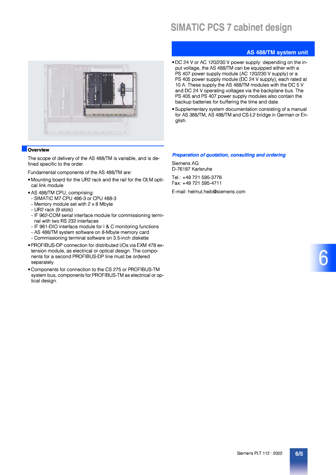 Siemens manual AS 488/TM system unit, SIMATIC PCS 7 cabinet design, Overview 