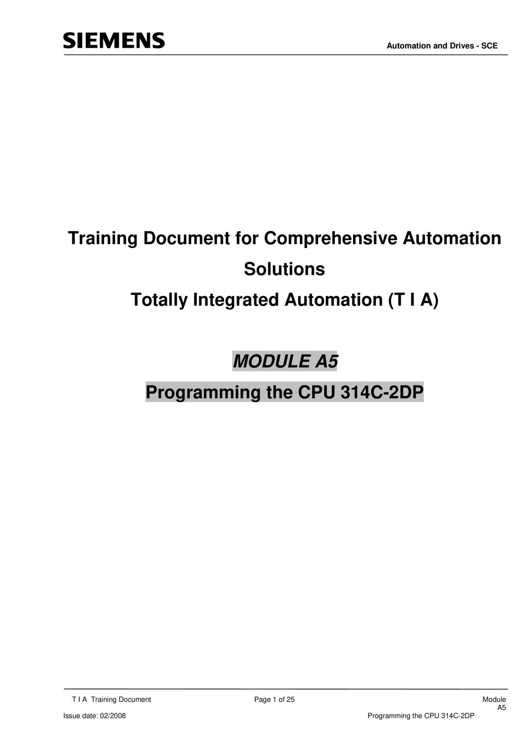 Siemens programming the cpu 314c-2dp manual Module A5 