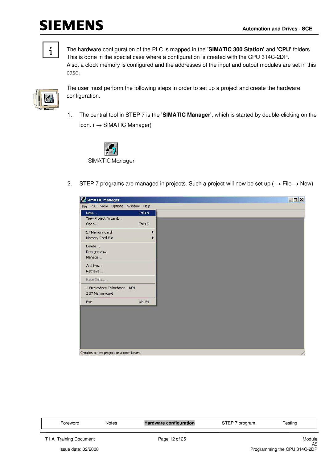 Siemens programming the cpu 314c-2dp manual Automation and Drives SCE 