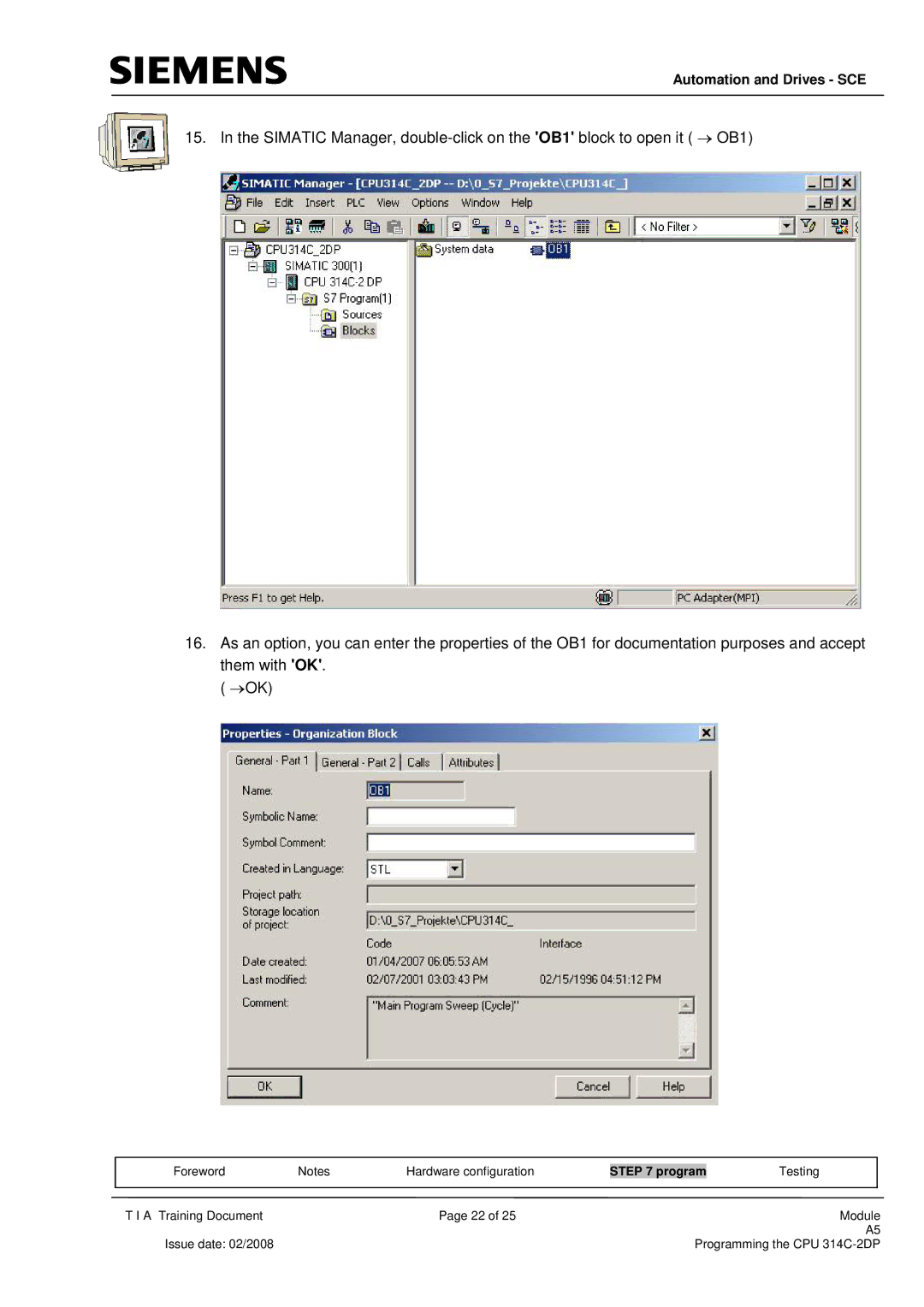 Siemens programming the cpu 314c-2dp manual Automation and Drives SCE 