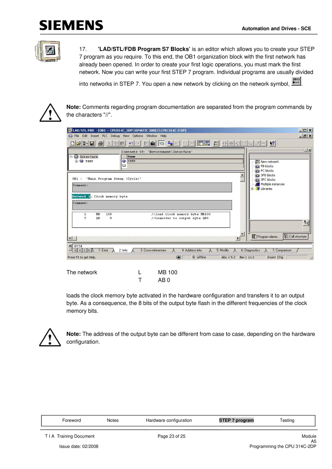 Siemens programming the cpu 314c-2dp manual Automation and Drives SCE 