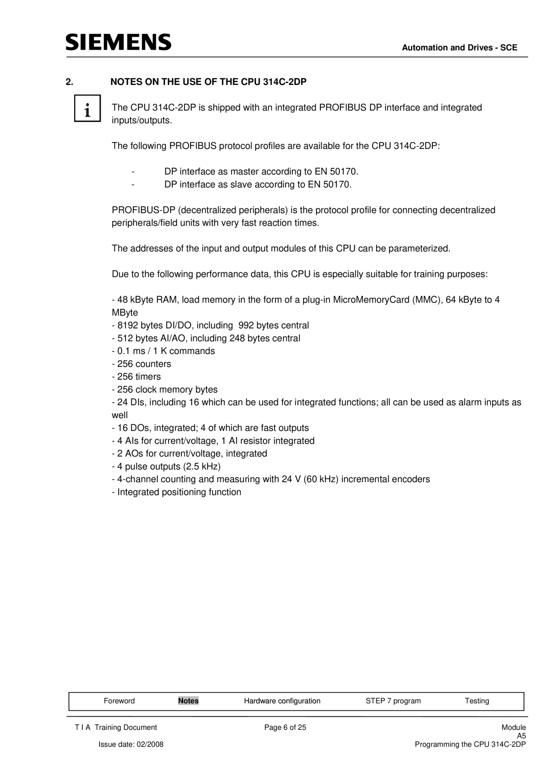 Siemens programming the cpu 314c-2dp manual Automation and Drives SCE 