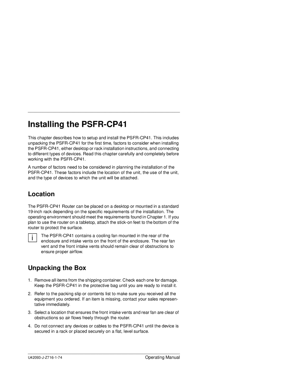 Siemens manual Installing the PSFR-CP41, Location, Unpacking the Box 