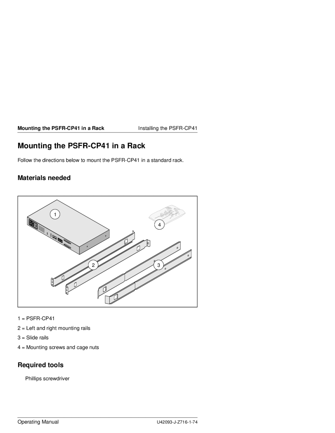 Siemens manual Mounting the PSFR-CP41 in a Rack, Materials needed, Required tools 