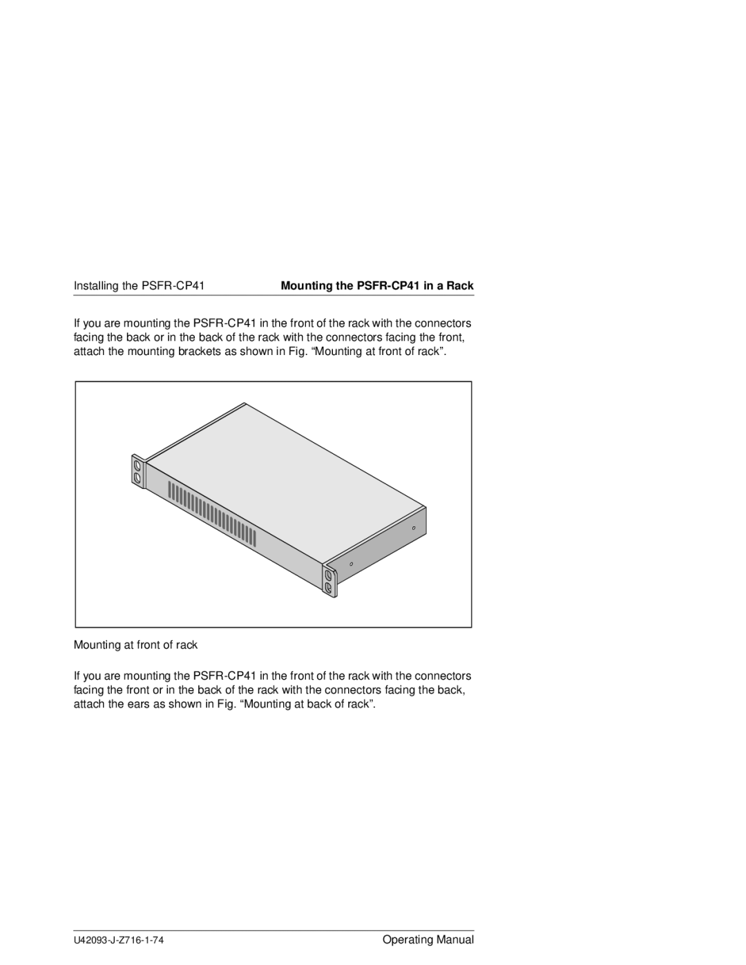 Siemens PSFR-CP41 manual Mounting at front of rack 