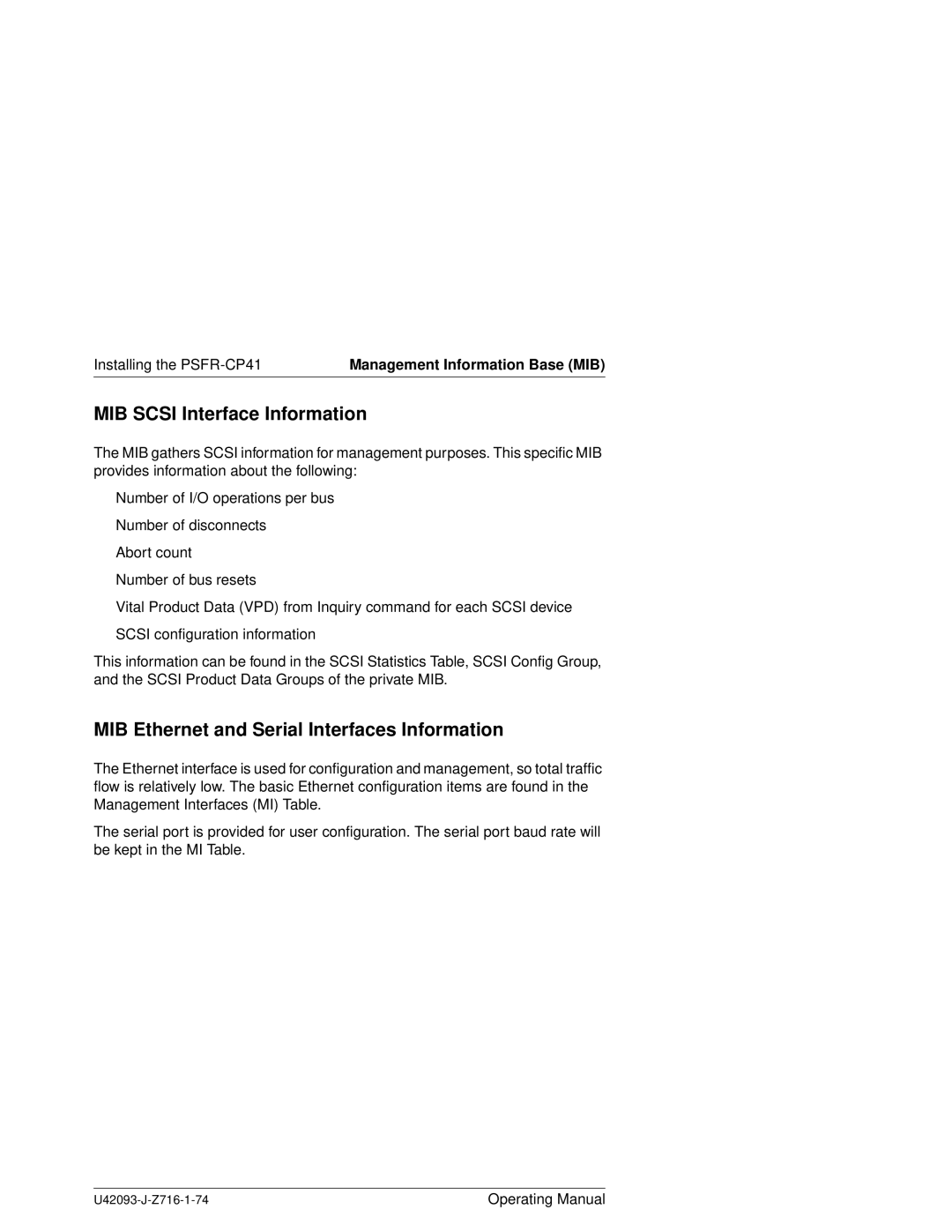 Siemens PSFR-CP41 manual MIB Scsi Interface Information, MIB Ethernet and Serial Interfaces Information 