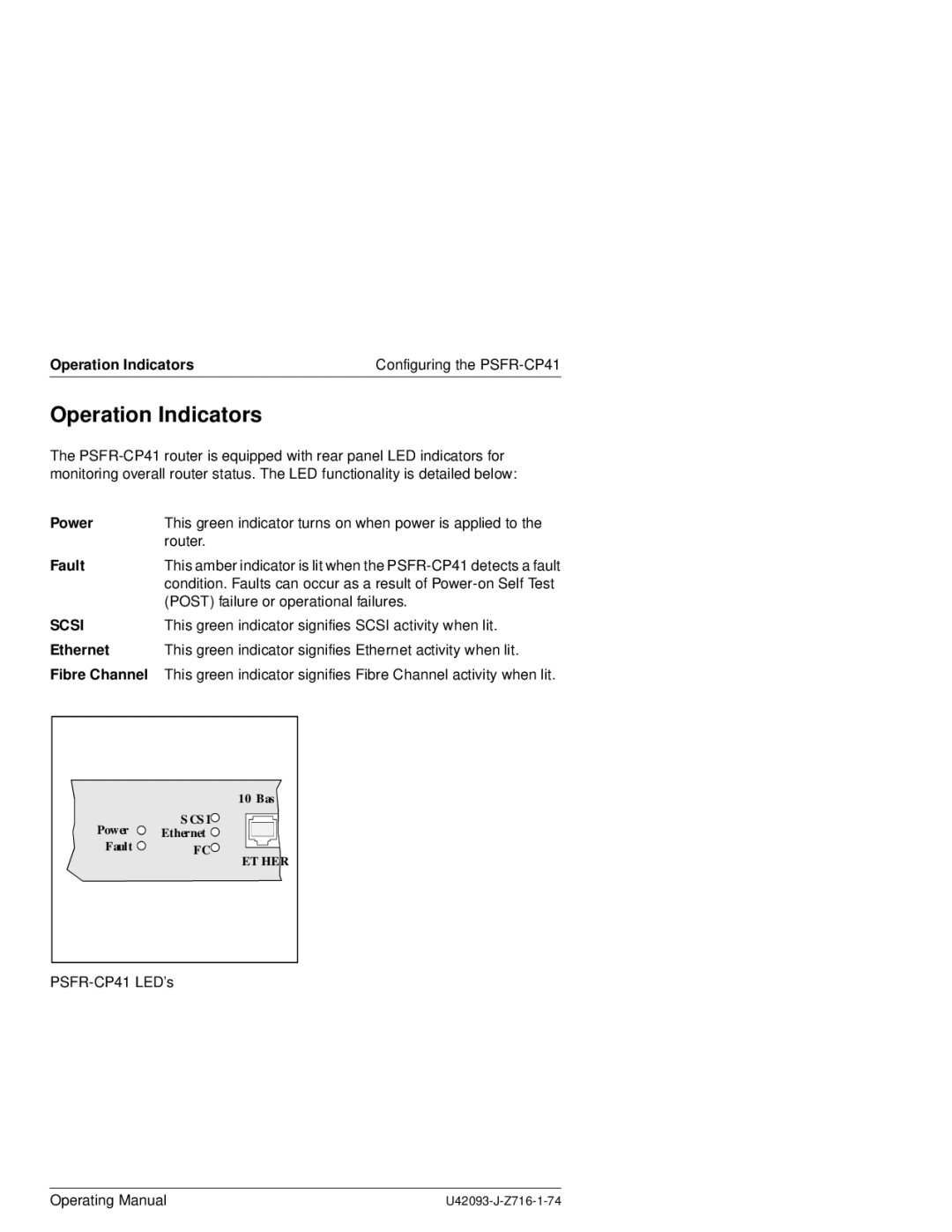 Siemens PSFR-CP41 manual Operation Indicators, Fault, Ethernet, Fibre Channel 