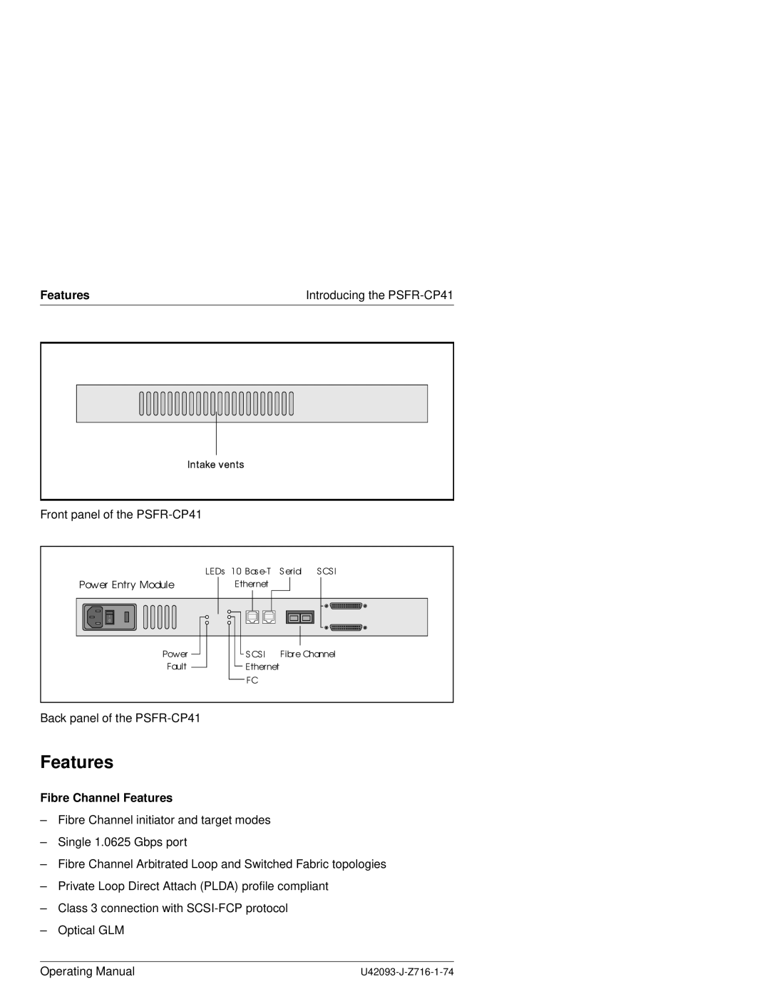 Siemens PSFR-CP41 manual Fibre Channel Features 