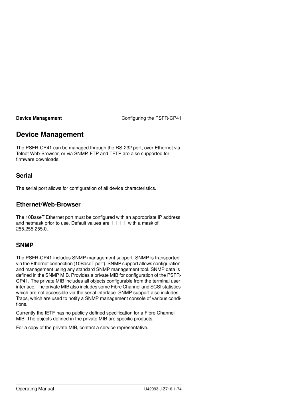 Siemens PSFR-CP41 manual Device Management, Serial, Ethernet/Web-Browser 