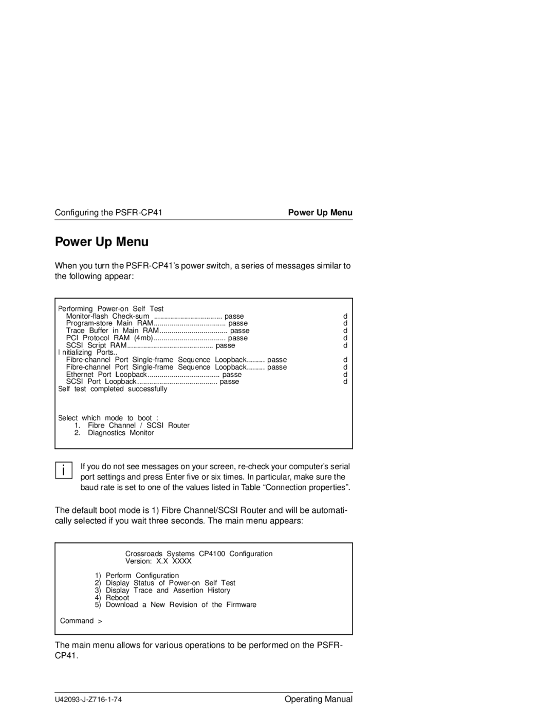 Siemens PSFR-CP41 manual Power Up Menu 