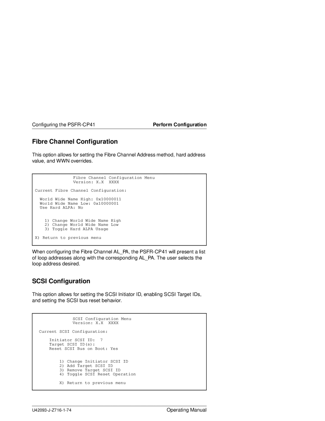 Siemens PSFR-CP41 manual Fibre Channel Configuration, Scsi Configuration 