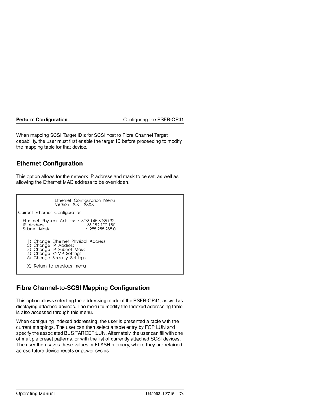 Siemens PSFR-CP41 manual Ethernet Configuration, Fibre Channel-to-SCSI Mapping Configuration 