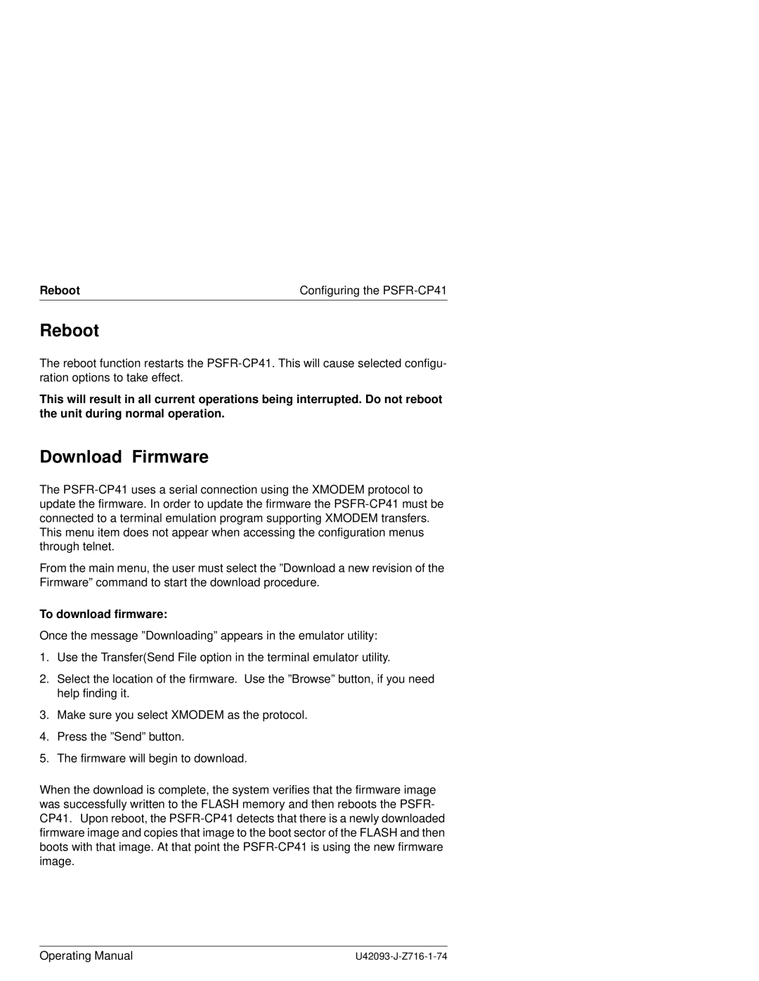 Siemens PSFR-CP41 manual Reboot, Download Firmware, To download firmware 