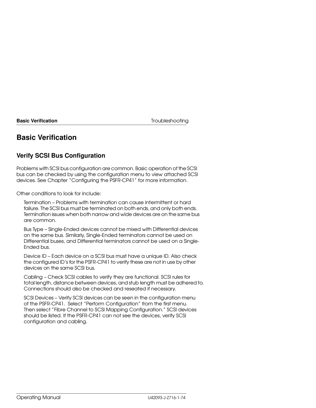 Siemens PSFR-CP41 manual Verify Scsi Bus Configuration, Basic Verification Troubleshooting 