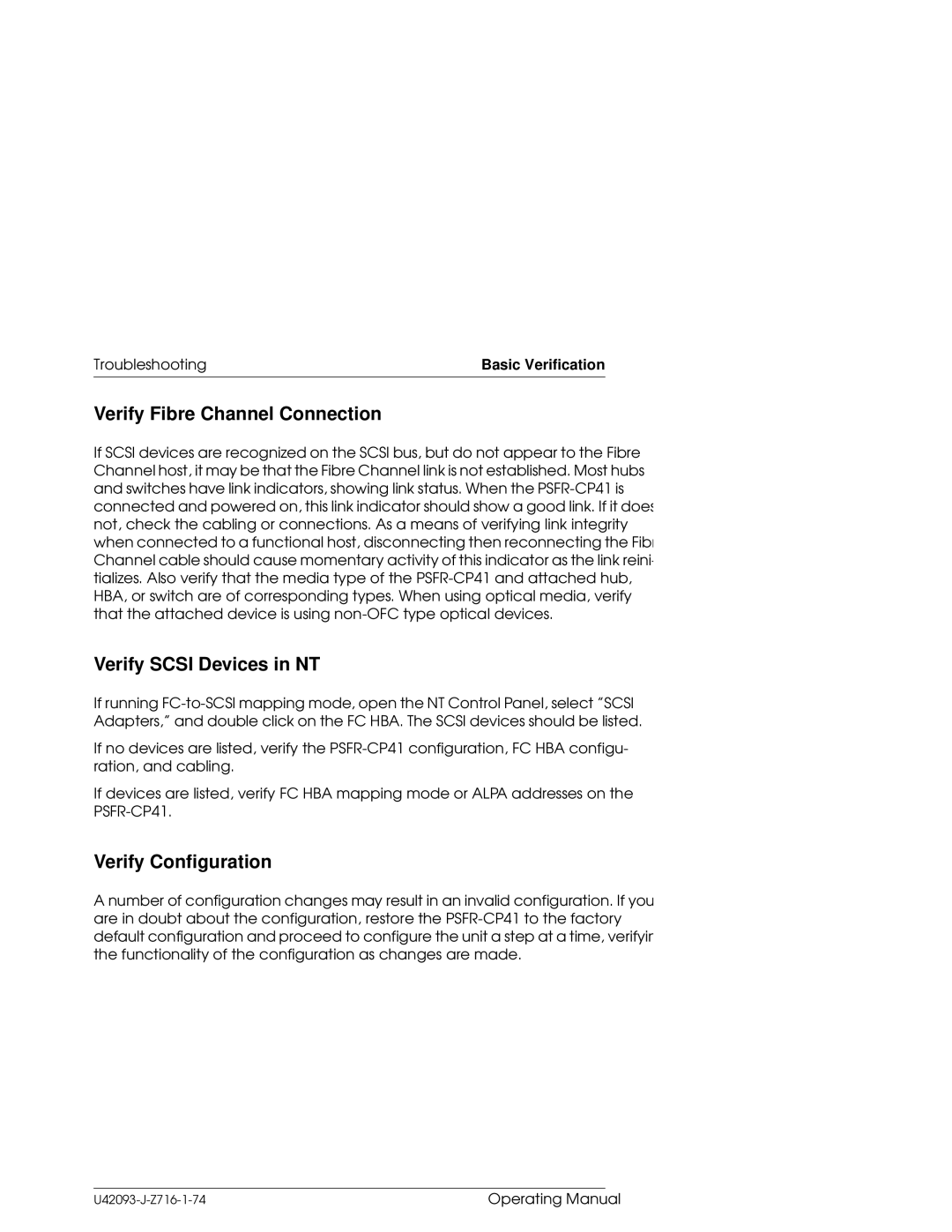 Siemens PSFR-CP41 manual Verify Fibre Channel Connection, Verify Scsi Devices in NT, Verify Configuration 