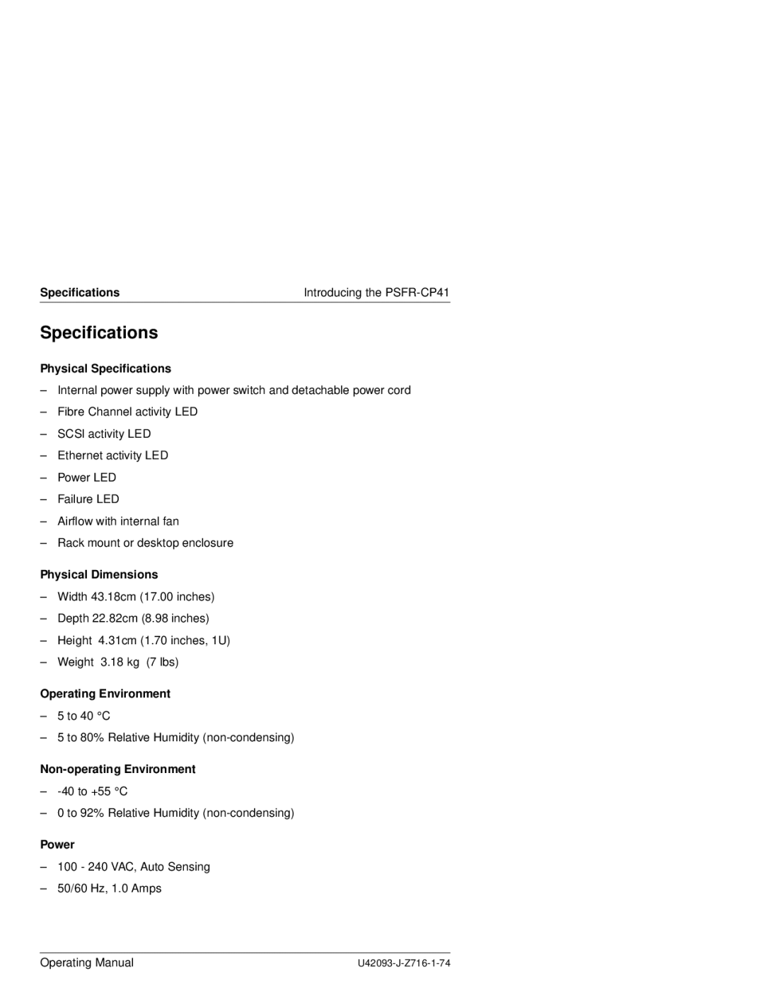 Siemens PSFR-CP41 manual Specifications 