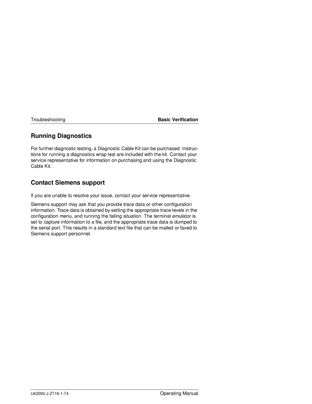 Siemens PSFR-CP41 manual Running Diagnostics, Contact Siemens support 