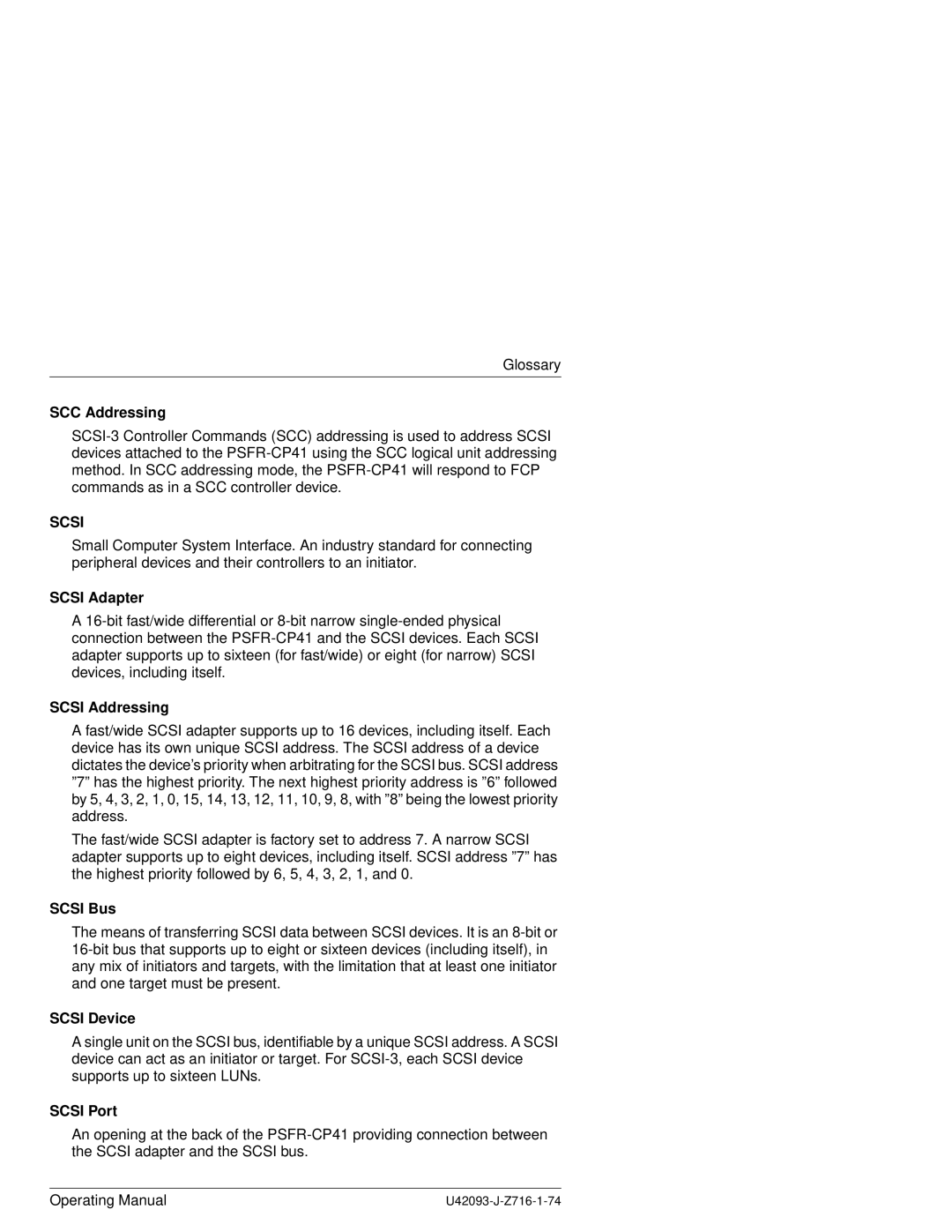 Siemens PSFR-CP41 manual SCC Addressing, Scsi Adapter, Scsi Addressing, Scsi Bus, Scsi Device, Scsi Port 