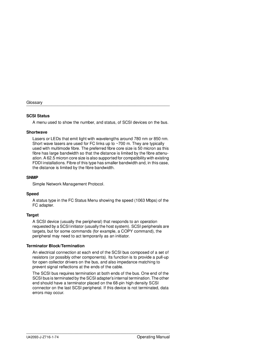 Siemens PSFR-CP41 manual Scsi Status, Shortwave, Speed, Target, Terminator Block/Termination 