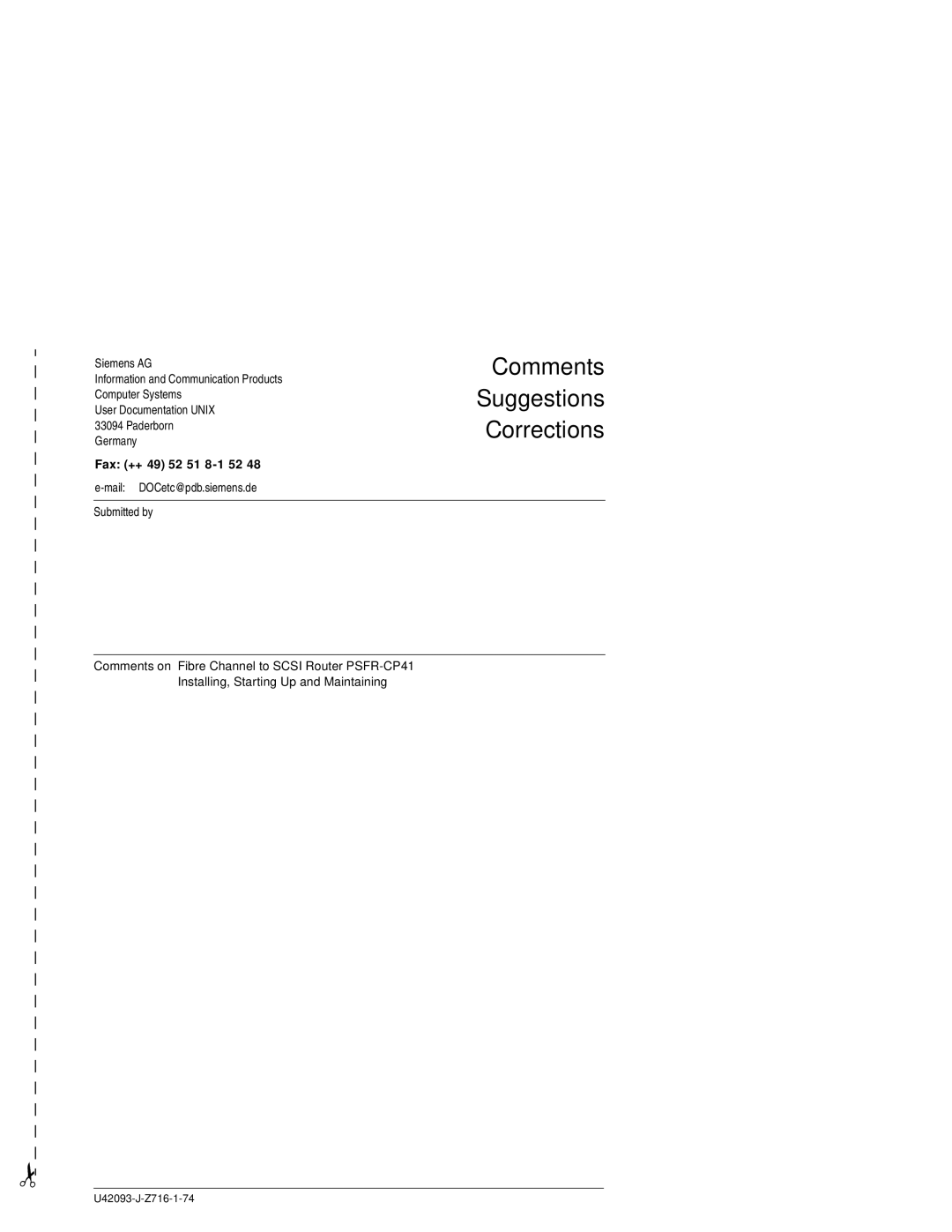 Siemens PSFR-CP41 manual Comments Suggestions Corrections 