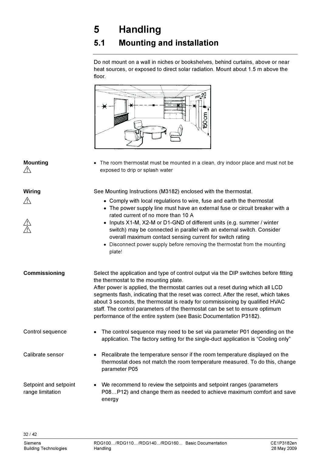 Siemens RDG400 manual Handling, 5.1Mounting and installation 