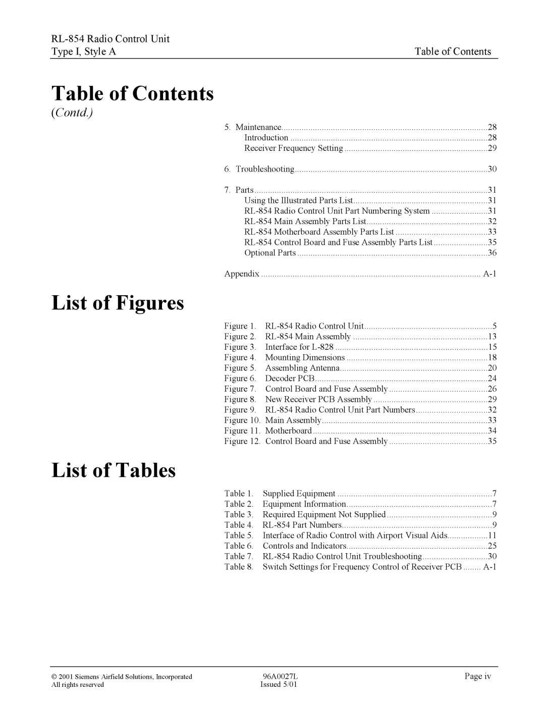 Siemens RL-854 manual List of Figures 