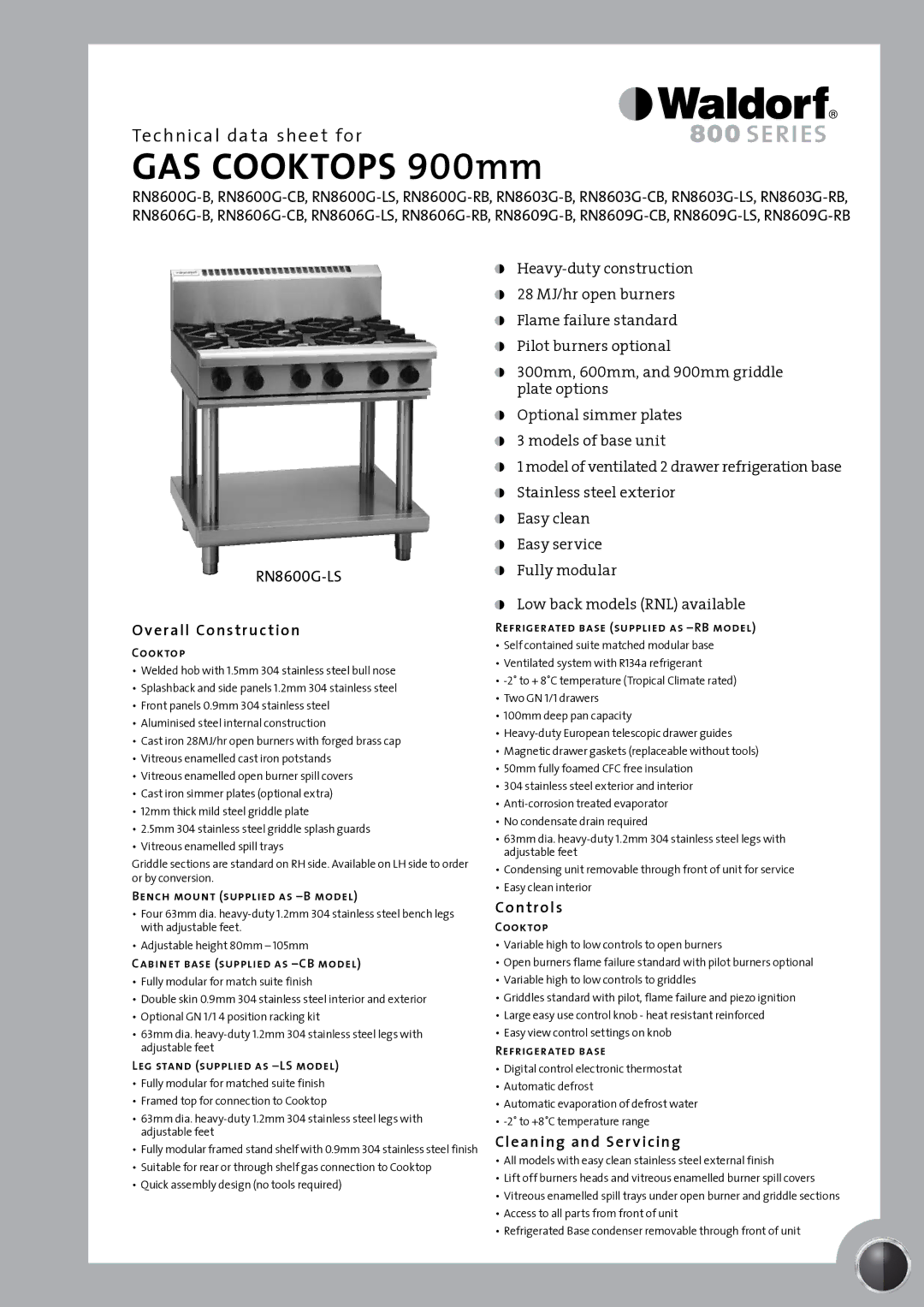 Siemens RN8609G-CB, RN8609G-B, RN8609G-LS, RN8606G-LS manual Overall Construction, Controls, Cleaning and Ser vicing 