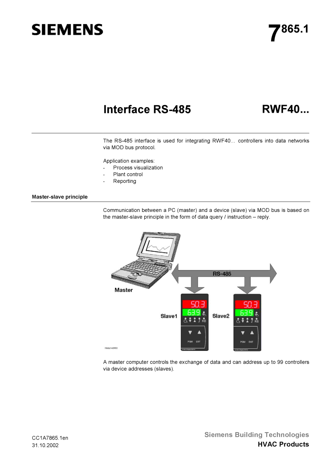 Siemens RS-485 manual Master-slave principle, 31.10.2002 