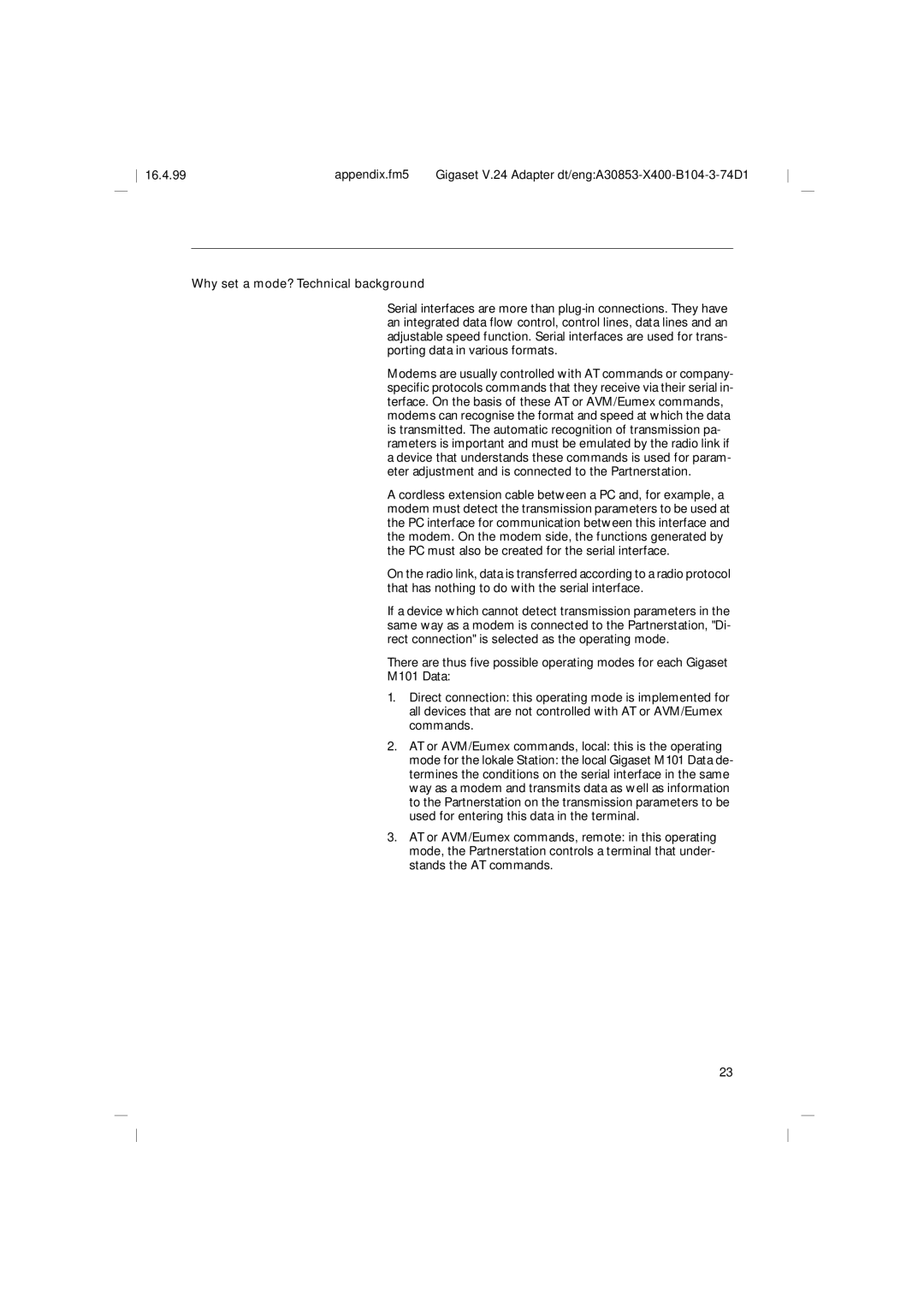 Siemens M101, RS232 operating instructions Why set a mode? Technical background 