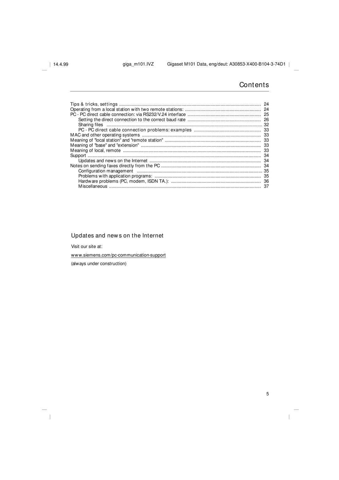 Siemens M101, RS232 operating instructions Contents 