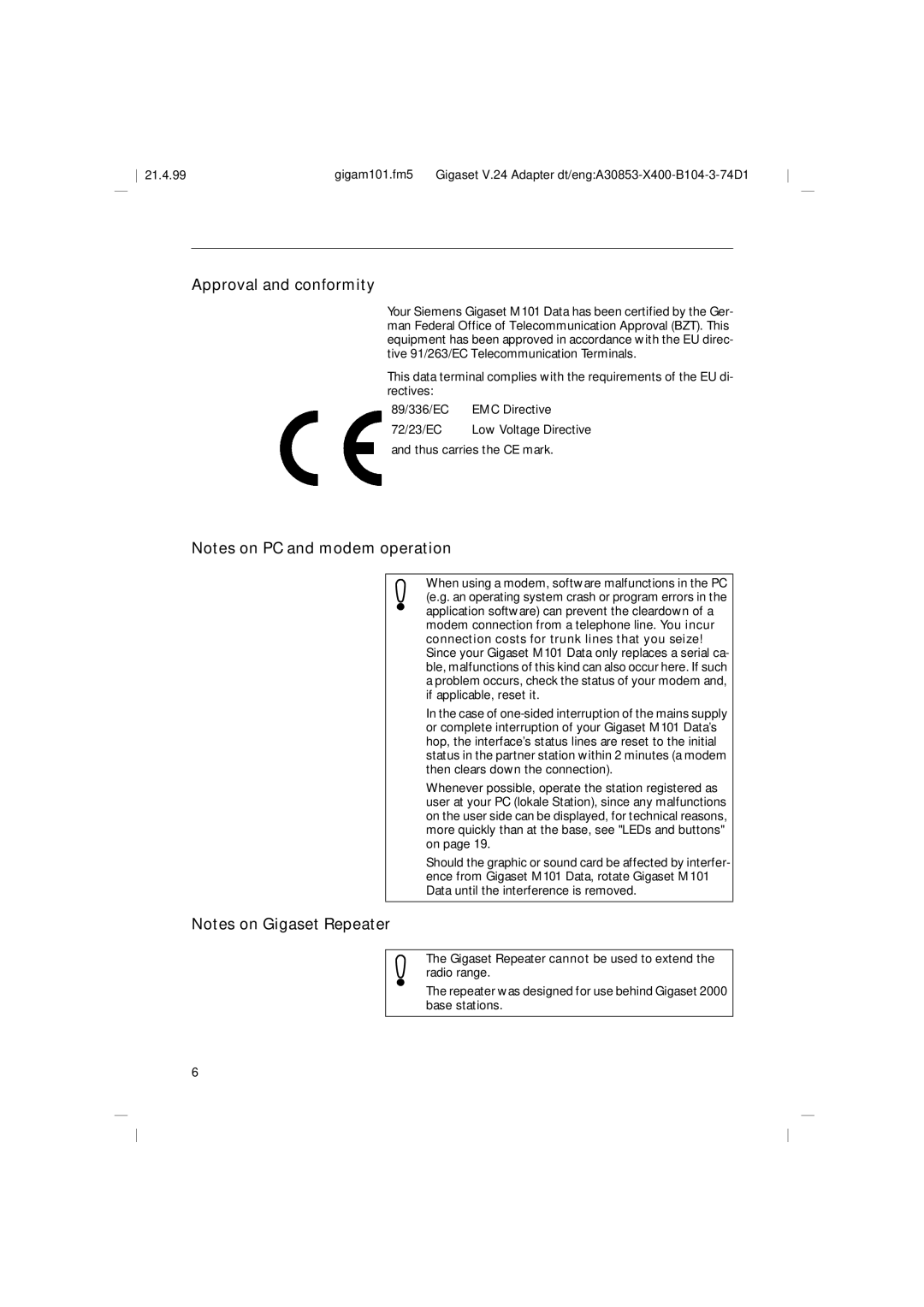 Siemens RS232, M101 operating instructions Approval and conformity 