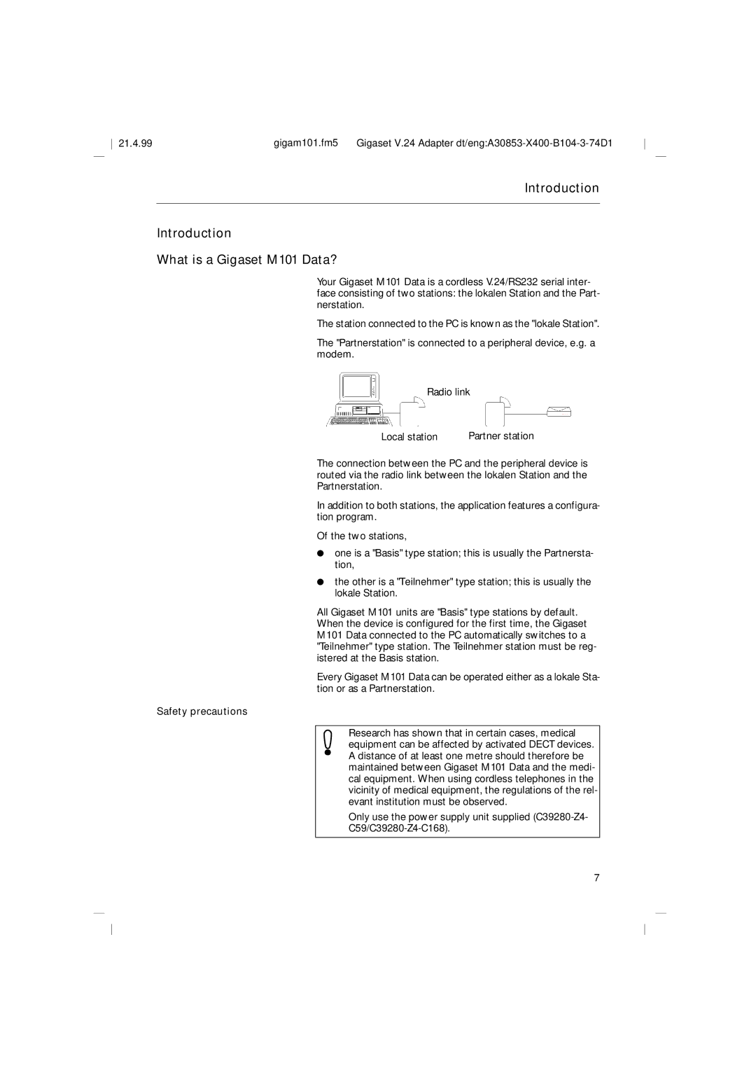 Siemens RS232 operating instructions Introduction What is a Gigaset M101 Data?, Safety precautions 