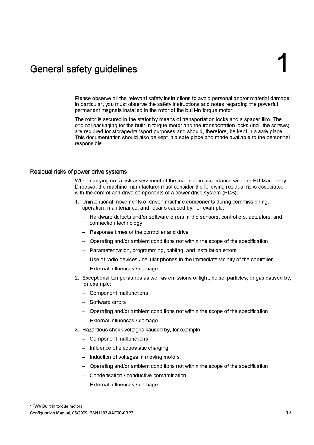 Siemens S120 configurationmanual General safety guidelines, Residual risks of power drive systems 