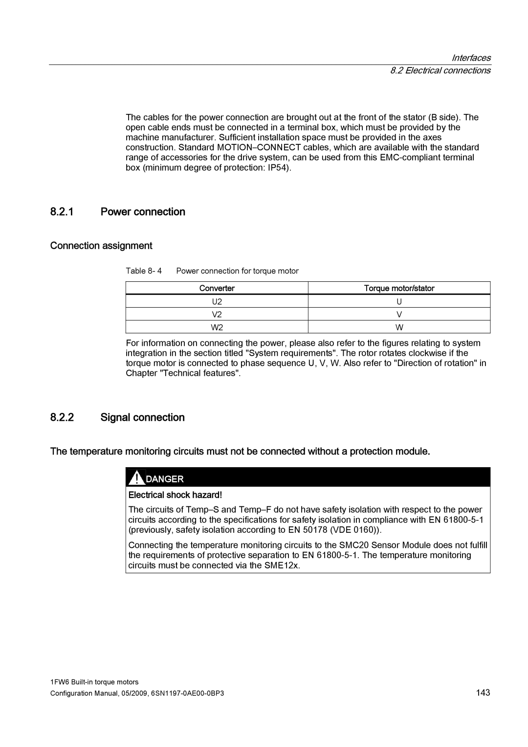 Siemens S120 Power connection, Signal connection, Connection assignment, Interfaces 8.2 Electrical connections, Converter 