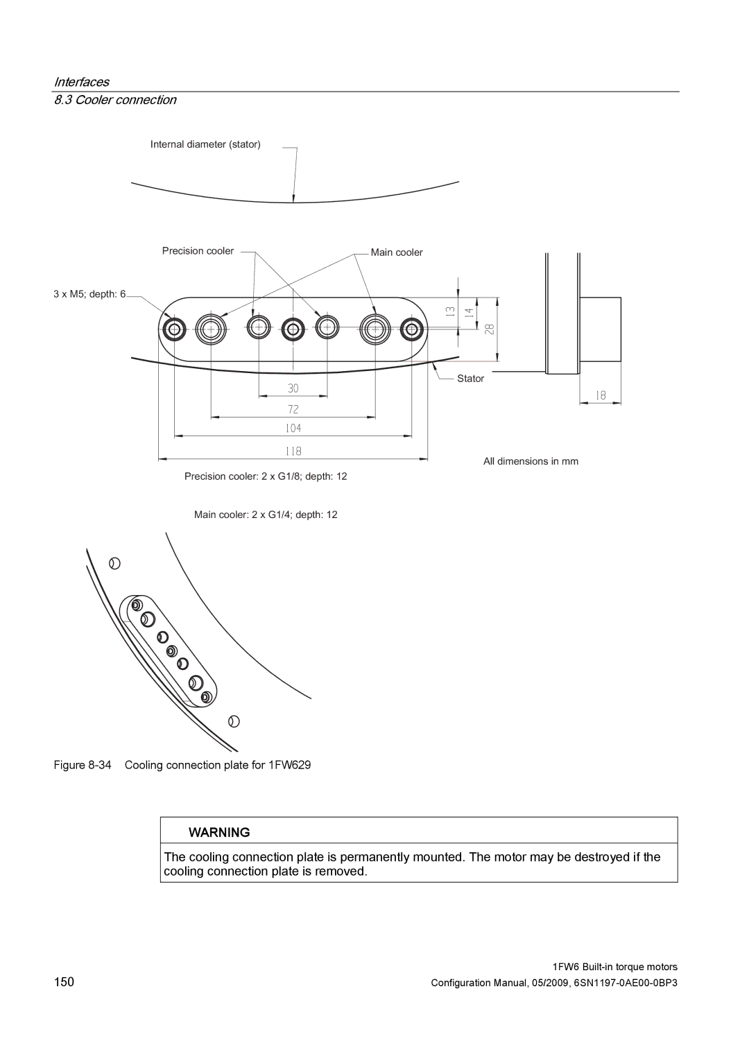 Siemens S120 configurationmanual Cooling connection plate for 1FW629 