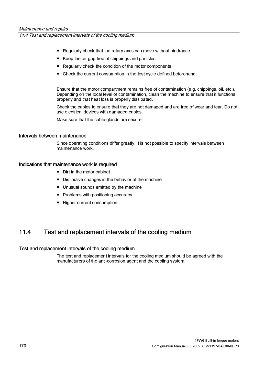 Siemens S120 configurationmanual Test and replacement intervals of the cooling medium, Intervals between maintenance 