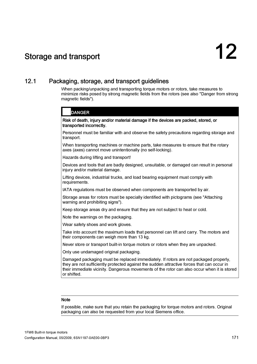 Siemens S120 configurationmanual Storage and transport, Packaging, storage, and transport guidelines 