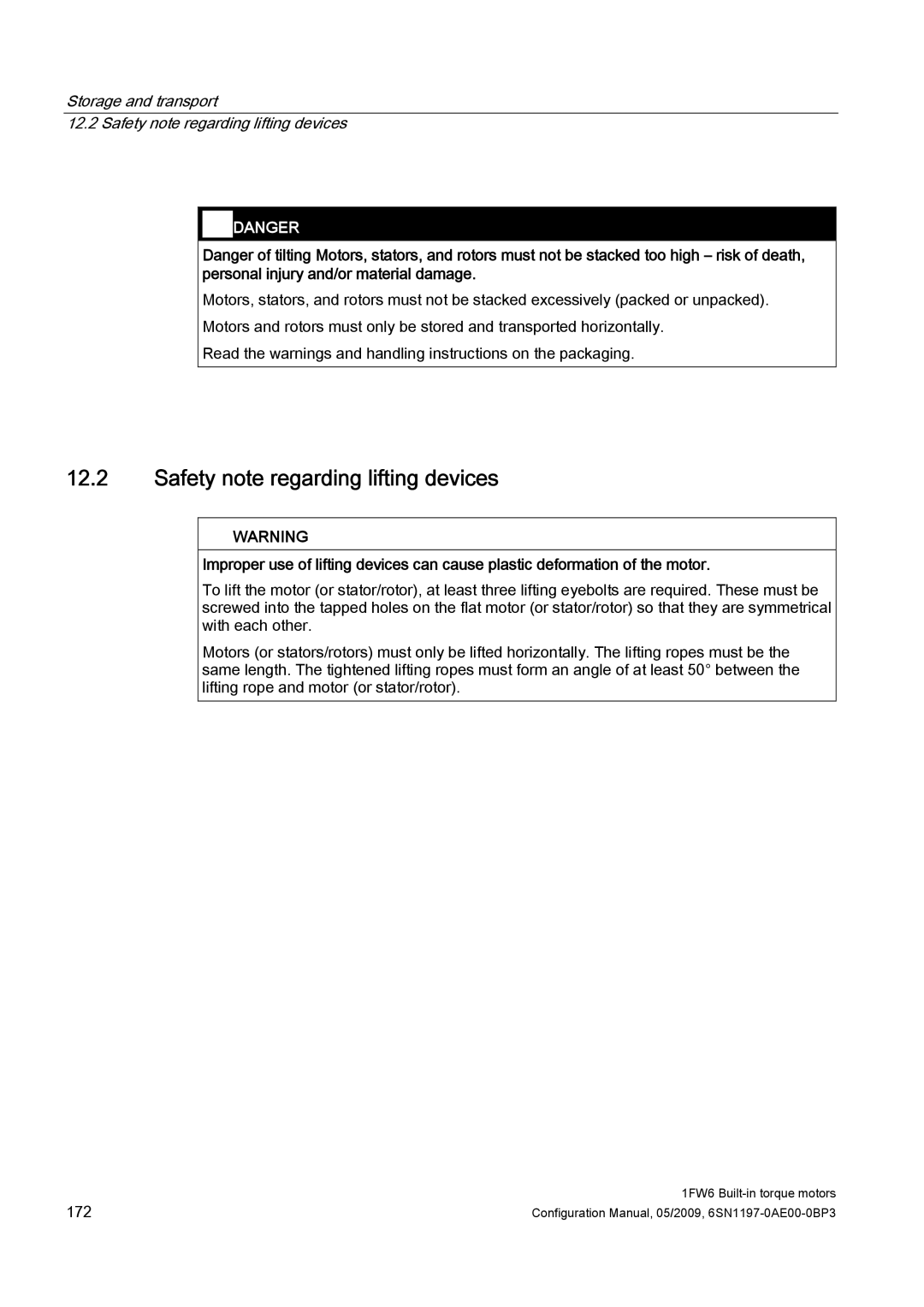 Siemens S120 configurationmanual Storage and transport Safety note regarding lifting devices 