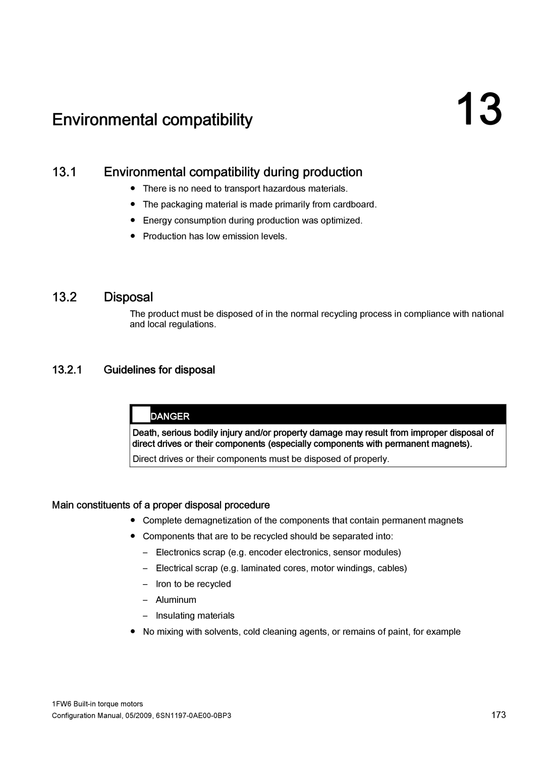 Siemens S120 configurationmanual Environmental compatibility during production, Disposal, Guidelines for disposal 