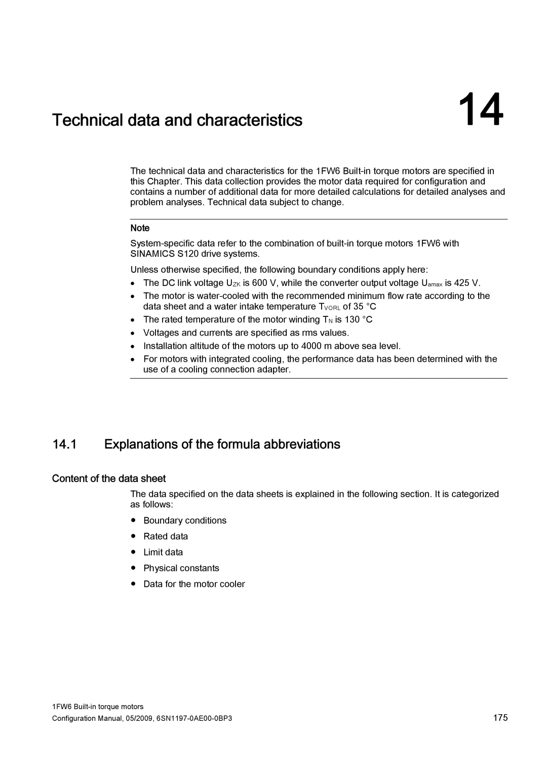 Siemens S120 Technical data and characteristics, Explanations of the formula abbreviations, Content of the data sheet 