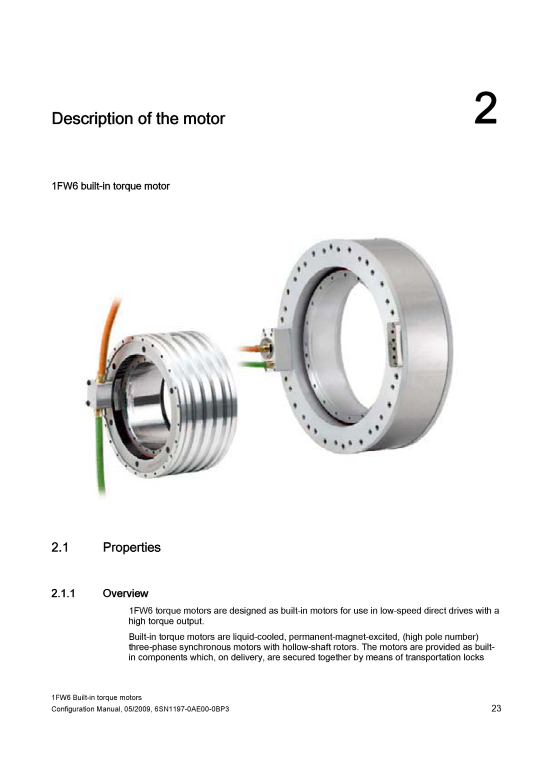 Siemens S120 configurationmanual Description of the motor, Properties, Overview, 1FW6 built-in torque motor 