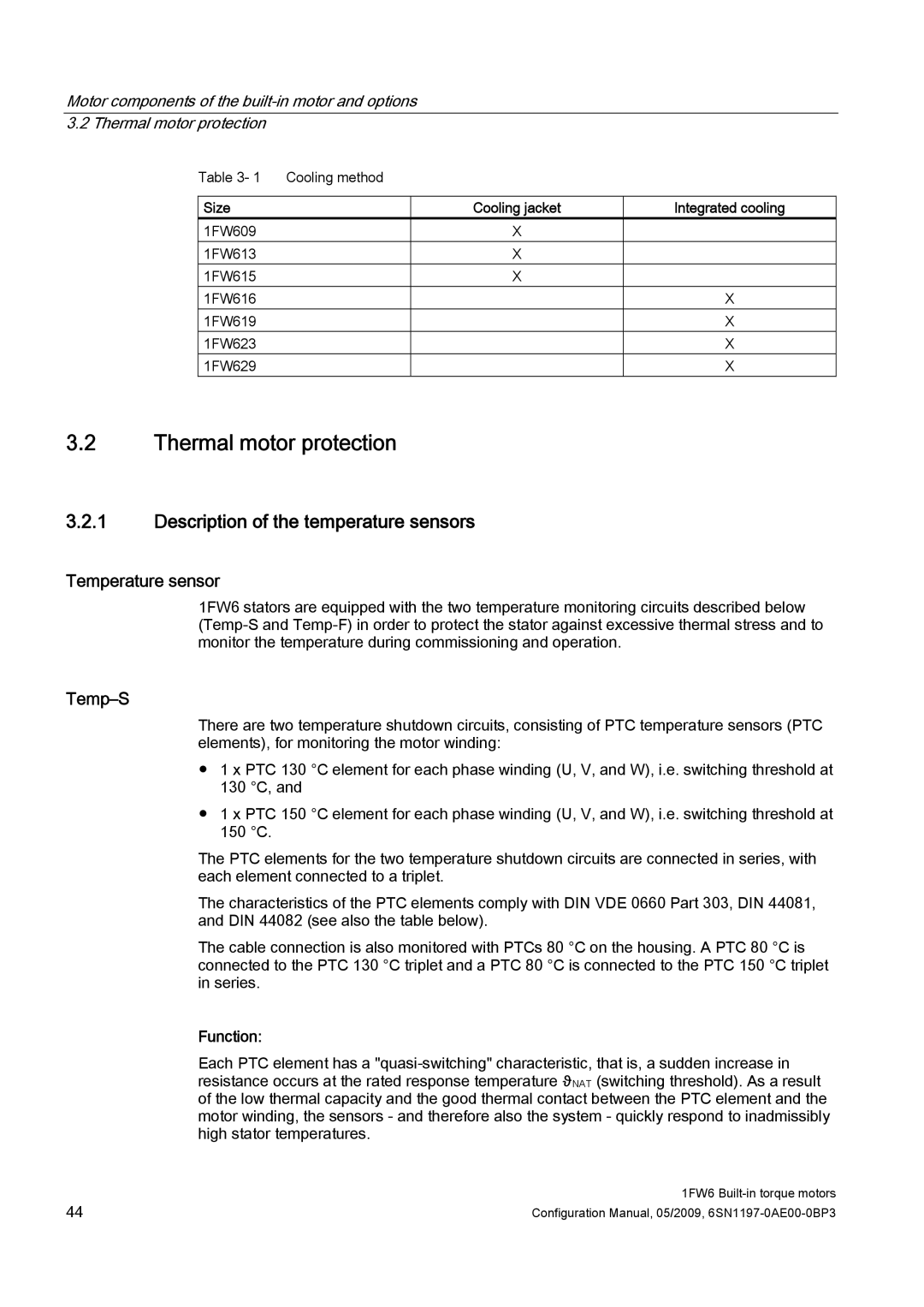 Siemens S120 Thermal motor protection, Description of the temperature sensors, Temperature sensor, Temp-S, Function 