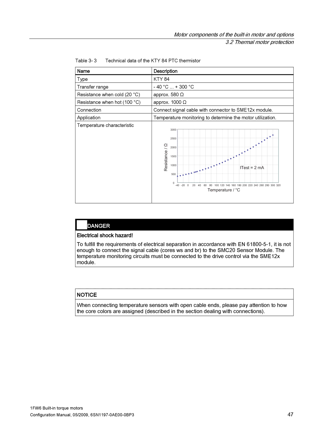 Siemens S120 configurationmanual Thermal motor protection, Electrical shock hazard 