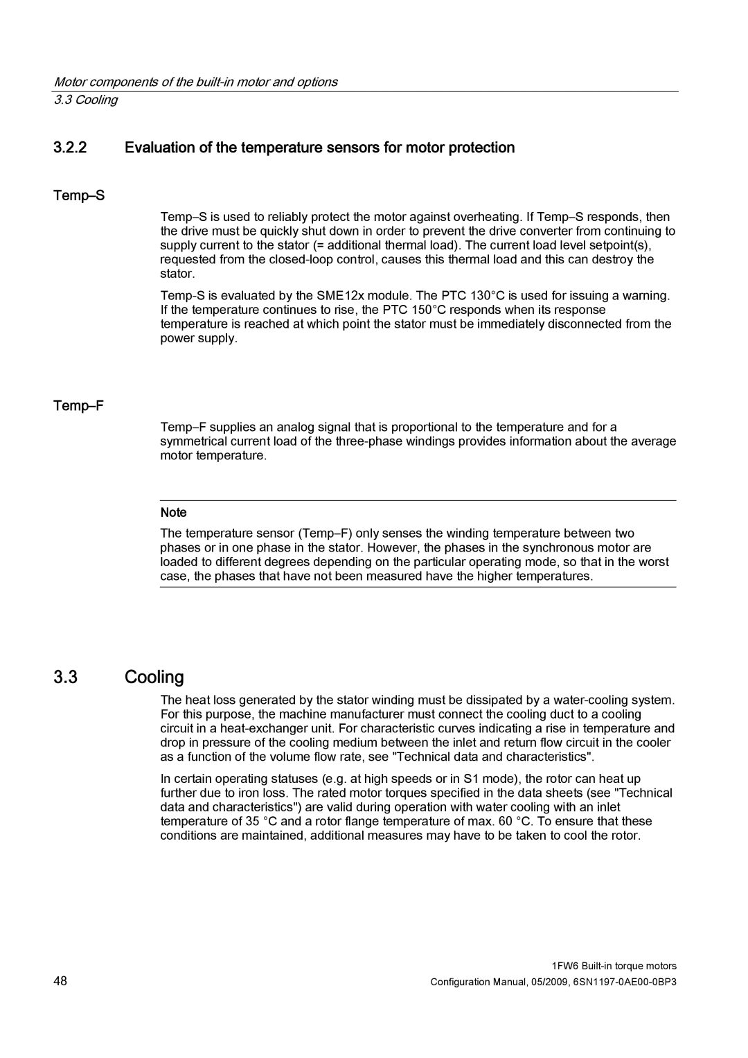 Siemens S120 configurationmanual Cooling, Evaluation of the temperature sensors for motor protection 