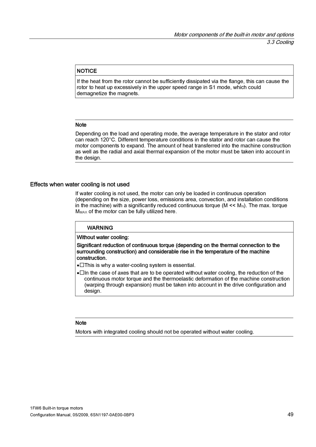 Siemens S120 configurationmanual Effects when water cooling is not used 