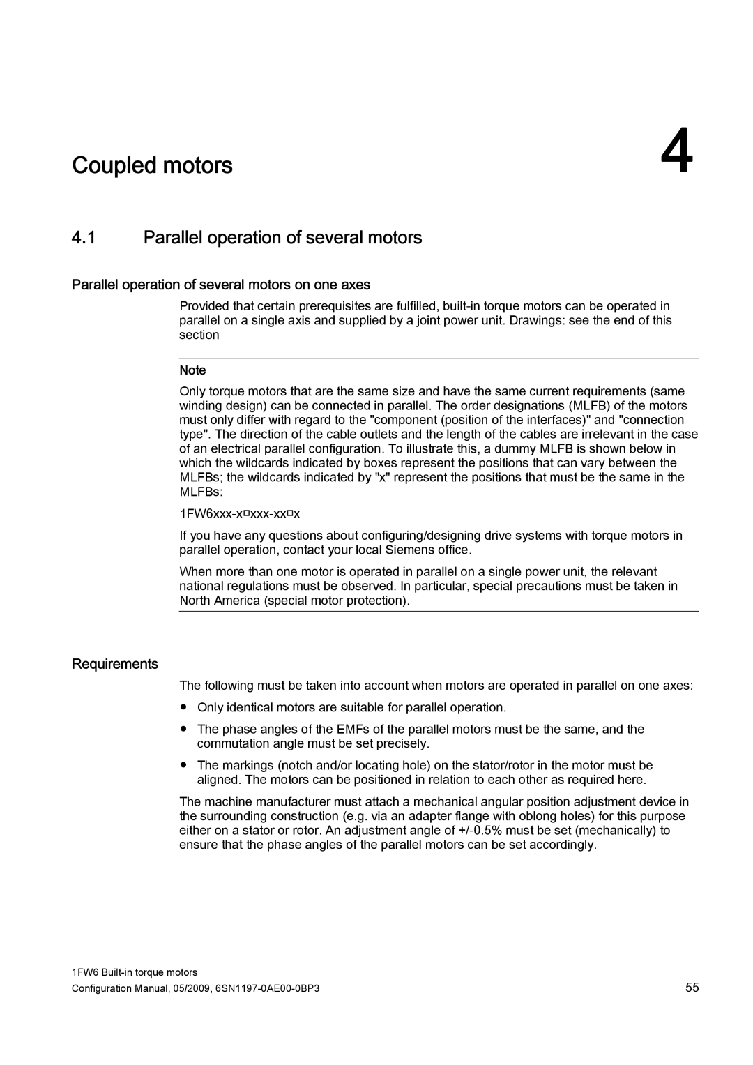 Siemens S120 configurationmanual Coupled motors, Parallel operation of several motors on one axes, Requirements 