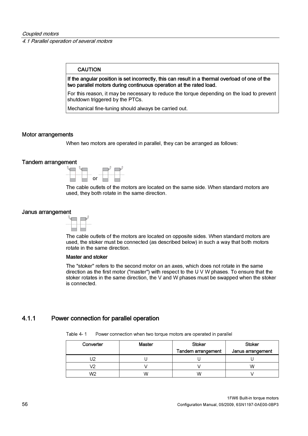 Siemens S120 Power connection for parallel operation, Motor arrangements, Tandem arrangement, Janus arrangement 