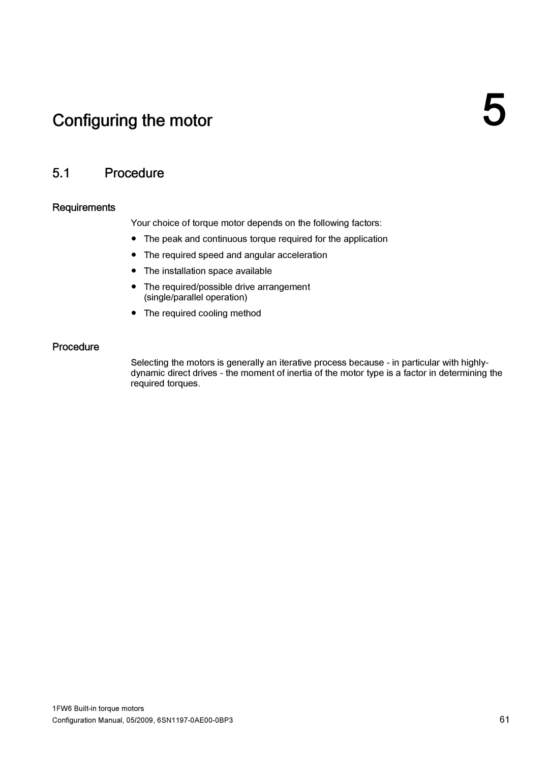 Siemens S120 configurationmanual Configuring the motor, Procedure 