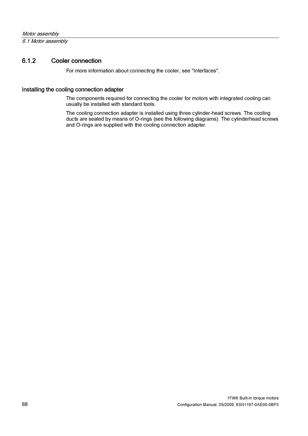 Siemens S120 configurationmanual Cooler connection, Installing the cooling connection adapter 