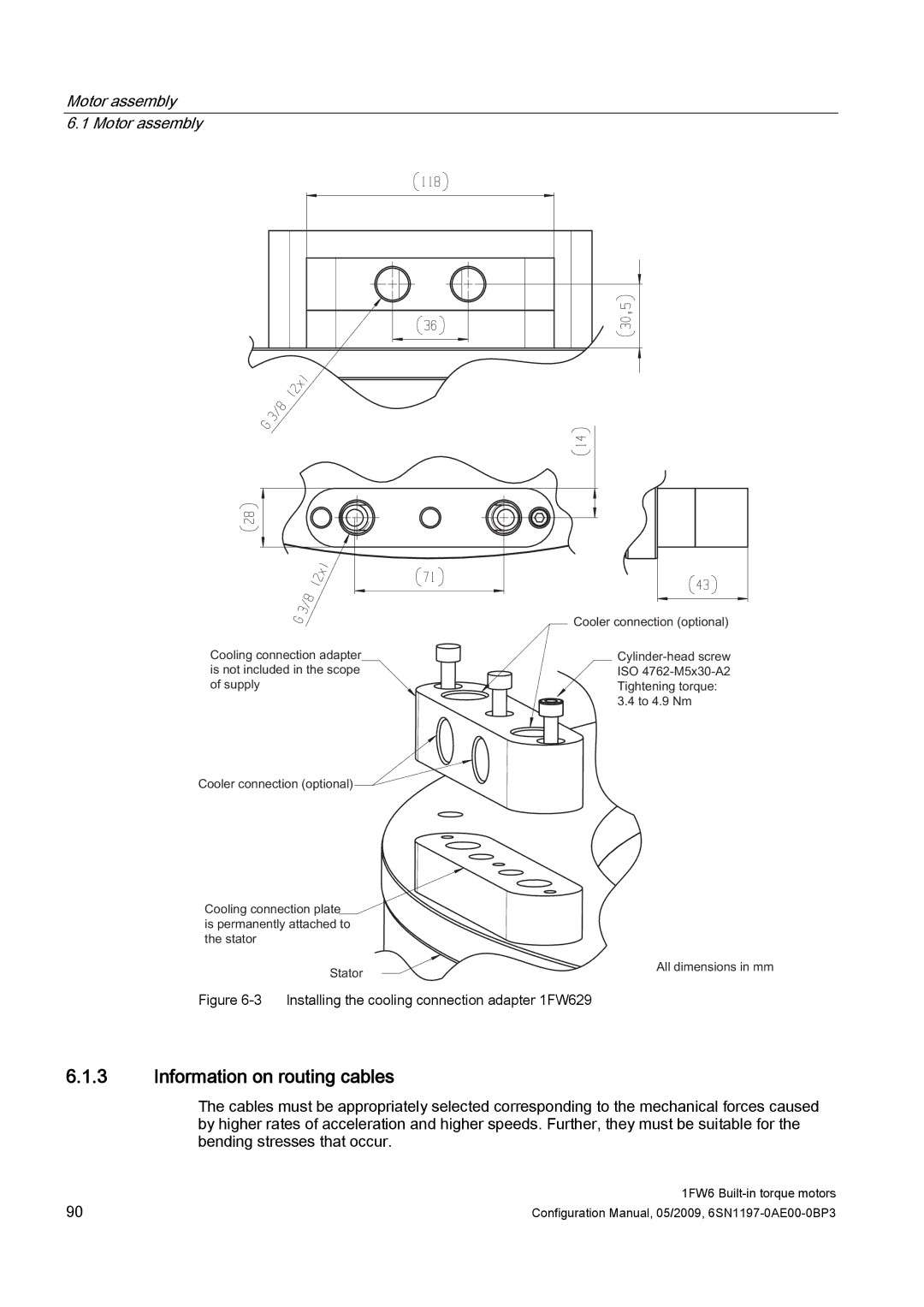 Siemens S120 configurationmanual Information on routing cables, Installing the cooling connection adapter 1FW629 